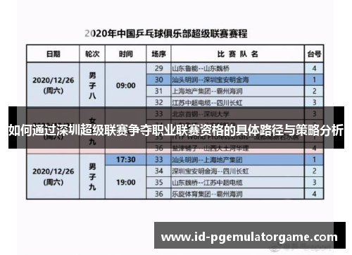 如何通过深圳超级联赛争夺职业联赛资格的具体路径与策略分析