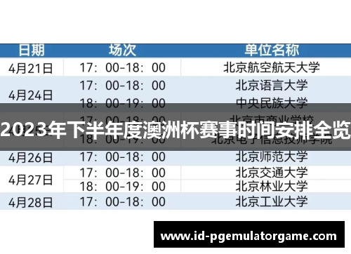 2023年下半年度澳洲杯赛事时间安排全览 2023年下半年度澳洲杯赛事时间安排全览